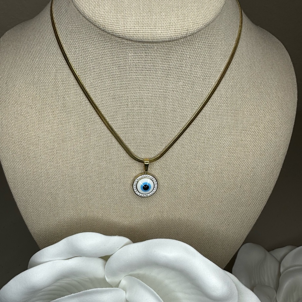 3/$30 18K Gold Plated Evil Eye Pendant with Snake Necklace